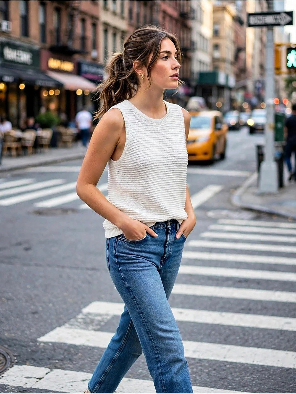 Lauren Ralph Lauren Rib-Knit Sleeveless Sweater Tank White - L - 100% Mercerized